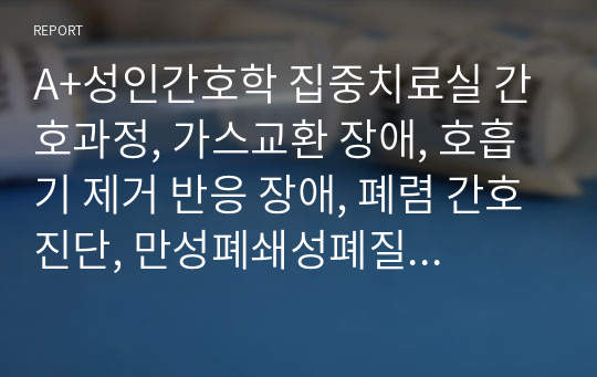 A+성인간호학 집중치료실 간호과정, 가스교환 장애, 호흡기 제거 반응 장애, 폐렴 간호진단, 만성폐쇄성폐질환 간호과정