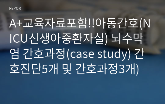 A+교육자료포함!!아동간호(NICU신생아중환자실) 뇌수막염 간호과정(case study) 간호진단5개 및 간호과정3개)