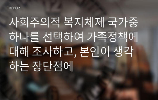 사회주의적 복지체제 국가중 하나를 선택하여 가족정책에 대해 조사하고, 본인이 생각하는 장단점에