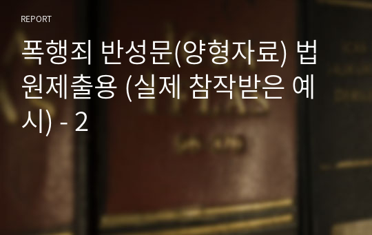 폭행죄 반성문(양형자료) 법원제출용 (실제 참작받은 예시) - 2