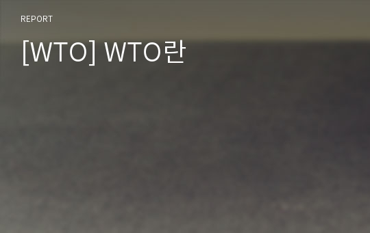 [WTO] WTO란