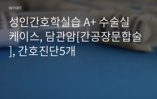 성인간호학실습 A+ 수술실 케이스, 담관암[간공장문합술], 간호진단5개