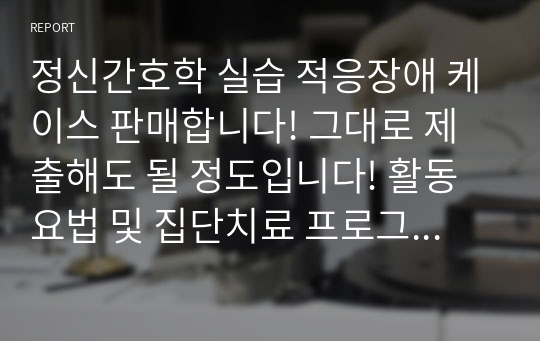 정신간호학 실습 적응장애 케이스 판매합니다! 그대로 제출해도 될 정도입니다! 활동요법 및 집단치료 프로그램 기획도 넣었습니다