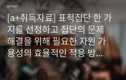 [a+취득자료] 표적집단 한 가지를 선정하고 집단의 문제 해결을 위해 필요한 자원 가용성의 효율적인 적용 방법에 대해 서술해보시오.