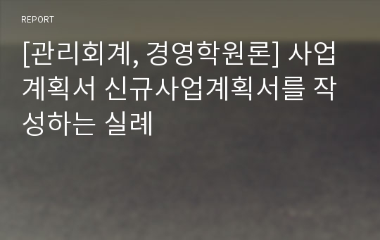 [관리회계, 경영학원론] 사업계획서 신규사업계획서를 작성하는 실례