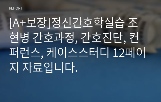 [A+보장]정신간호학실습 조현병 간호과정, 간호진단, 컨퍼런스, 케이스스터디 12페이지 자료입니다.