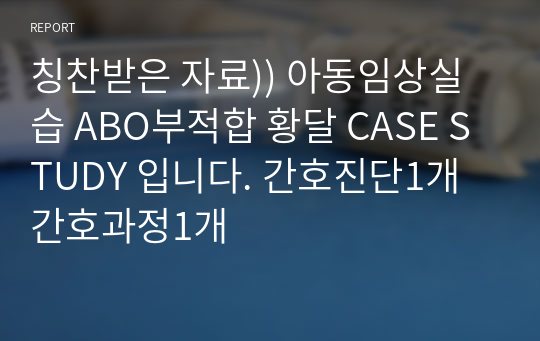 칭찬받은 자료)) 아동임상실습 ABO부적합 황달 CASE STUDY 입니다. 간호진단1개 간호과정1개