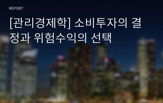 [관리경제학] 소비투자의 결정과 위험수익의 선택