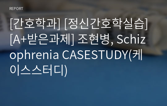 [간호학과] [정신간호학실습] [A+받은과제] 조현병, Schizophrenia CASESTUDY(케이스스터디)