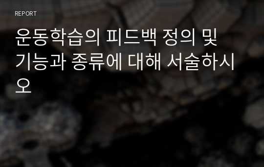 운동학습의 피드백 정의 및 기능과 종류에 대해 서술하시오