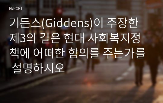 기든스(Giddens)이 주장한 제3의 길은 현대 사회복지정책에 어떠한 함의를 주는가를 설명하시오