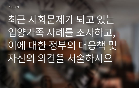 최근 사회문제가 되고 있는 입양가족 사례를 조사하고, 이에 대한 정부의 대응책 및 자신의 의견을 서술하시오