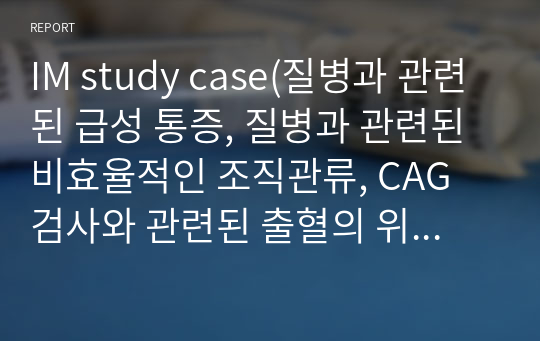 IM study case(질병과 관련된 급성 통증, 질병과 관련된 비효율적인 조직관류, CAG 검사와 관련된 출혈의 위험, CAG 검사와 관련된 감염의 위험)