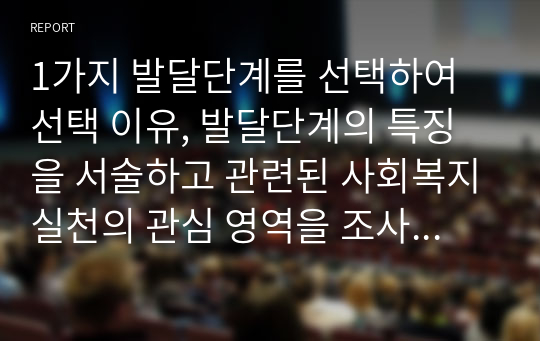 1가지 발달단계를 선택하여 선택 이유, 발달단계의 특징을 서술하고 관련된 사회복지실천의 관심 영역을 조사하여 작성하기