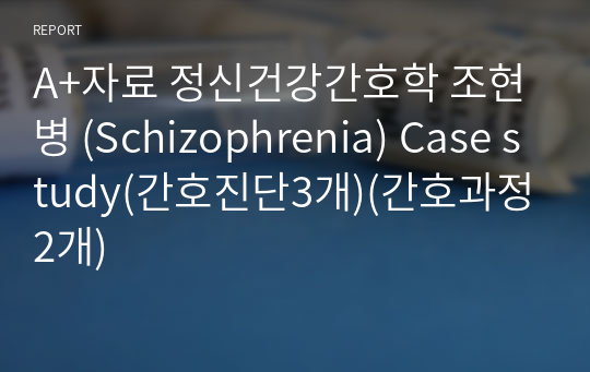 A+자료 정신건강간호학 조현병 (Schizophrenia) Case study(간호진단3개)(간호과정2개)