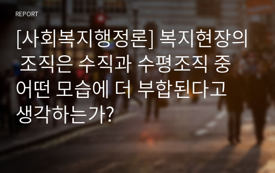 [사회복지행정론] 복지현장의 조직은 수직과 수평조직 중 어떤 모습에 더 부합된다고 생각하는가?