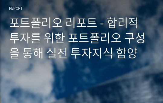 포트폴리오 리포트 - 합리적 투자를 위한 포트폴리오 구성을 통해 실전 투자지식 함양