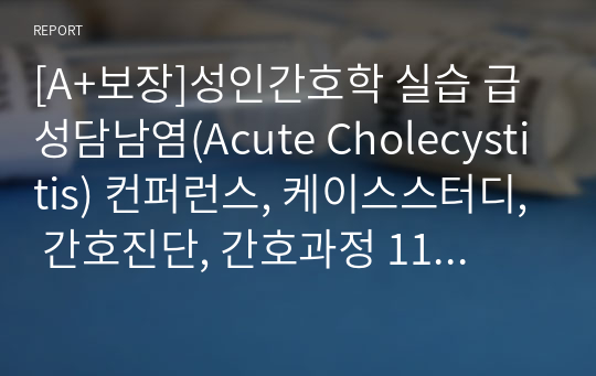 [A+보장]성인간호학 실습 급성담남염(Acute Cholecystitis) 컨퍼런스, 케이스스터디, 간호진단, 간호과정 11페이지 자료입니다.