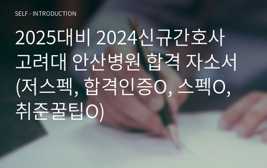 2025 대비 2024 신규간호사 고려대 안산병원 합격 자소서(저스펙, 합격인증O, 스펙O, 취준꿀팁O)