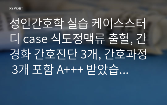 성인간호학 실습 케이스스터디 case 식도정맥류 출혈, 간경화 간호진단 3개, 간호과정 3개 포함 A+++ 받았습니다!