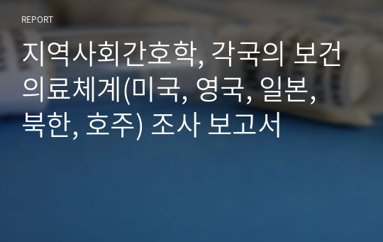 지역사회간호학, 각국의 보건의료체계(미국, 영국, 일본, 북한, 호주) 조사 보고서