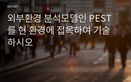 외부환경 분석모델인 PEST를 현 환경에 접목하여 기술하시오