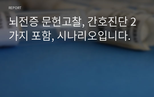 뇌전증 문헌고찰, 간호진단 2가지 포함, 시나리오입니다.