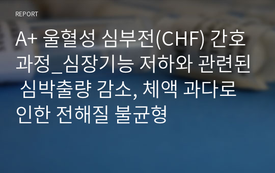 A+ 울혈성 심부전(CHF) 간호과정_심장기능 저하와 관련된 심박출량 감소, 체액 과다로 인한 전해질 불균형