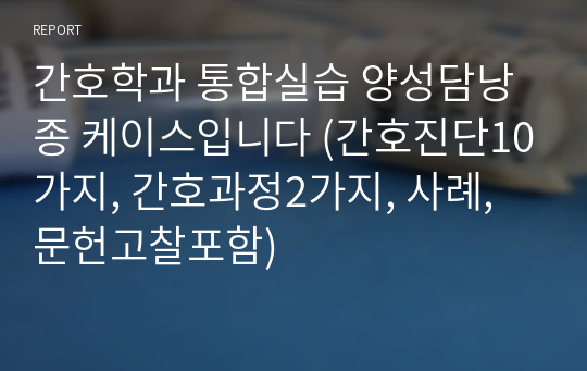 간호학과 통합실습 양성담낭종 케이스입니다 (간호진단10가지, 간호과정2가지, 사례, 문헌고찰포함)