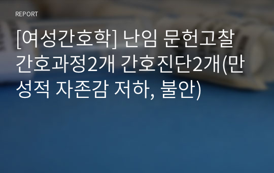 [여성간호학] 난임 문헌고찰 간호과정2개 간호진단2개(만성적 자존감 저하, 불안)