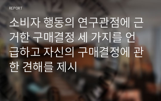 소비자 행동의 연구관점에 근거한 구매결정 세 가지를 언급하고 자신의 구매결정에 관한 견해를 제시