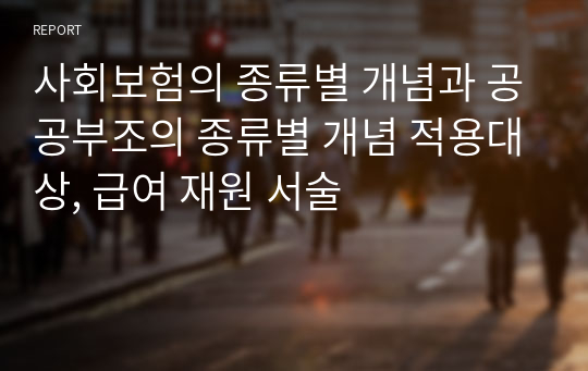 사회보험의 종류별 개념과 공공부조의 종류별 개념 적용대상, 급여 재원 서술