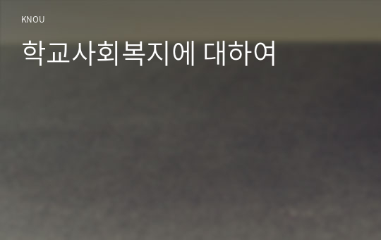 학교사회복지에 대하여