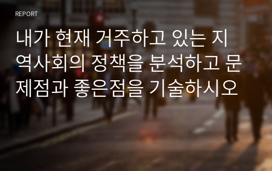 내가 현재 거주하고 있는 지역사회의 정책을 분석하고 문제점과 좋은점을 기술하시오