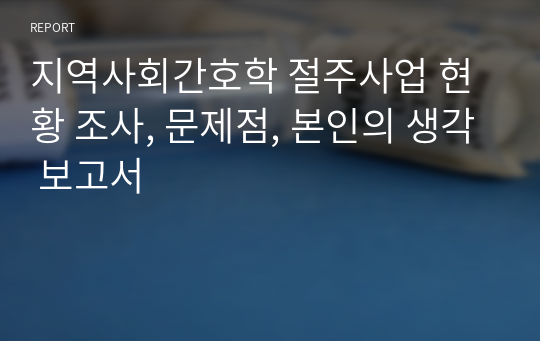 지역사회간호학 절주사업 현황 조사, 문제점, 본인의 생각 보고서