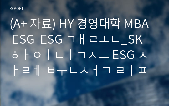 (A+ 자료) HY 경영대학 MBA ESG  ESG 개론_SK하이닉스 ESG 사례 분석 리포트