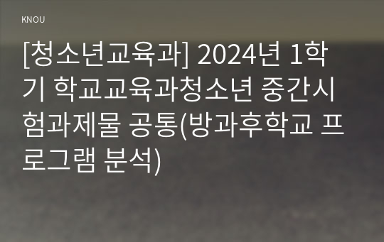 [청소년교육과] 2024년 1학기 학교교육과청소년 중간시험과제물 공통(방과후학교 프로그램 분석)