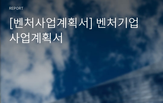 [벤처사업계획서] 벤처기업 사업계획서