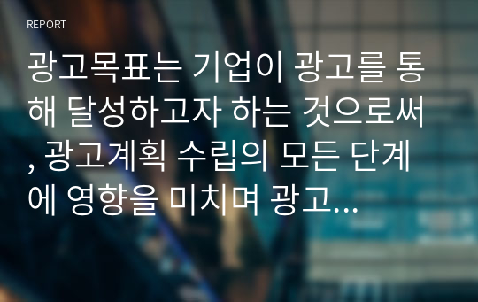 광고목표는 기업이 광고를 통해 달성하고자 하는 것으로써, 광고계획 수립의 모든 단계에 영향을 미치며 광고캠페인의 성공에 결정적인 역할을 한다. 매출 목표와 커뮤니케이션 목표를 설정한 광고사