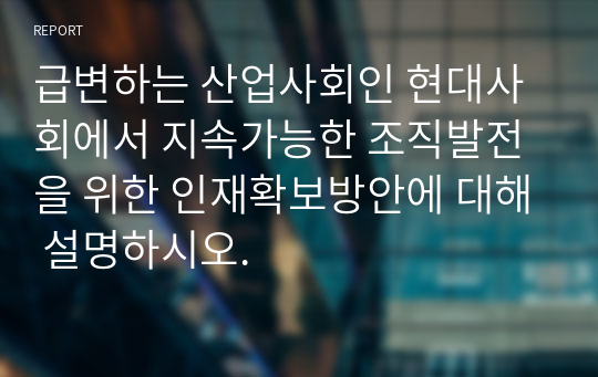 급변하는 산업사회인 현대사회에서 지속가능한 조직발전을 위한 인재확보방안에 대해 설명하시오.