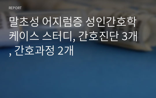 말초성 어지럼증 성인간호학 케이스 스터디, 간호진단 3개, 간호과정 2개