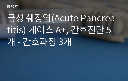 급성 췌장염(Acute Pancreatitis) 케이스 A+, 간호진단 5개 - 간호과정 3개