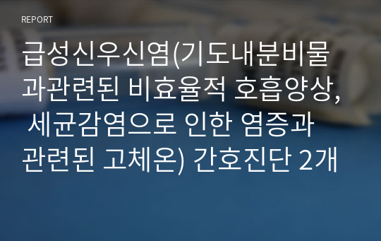 급성신우신염(기도내분비물과관련된 비효율적 호흡양상, 세균감염으로 인한 염증과 관련된 고체온) 간호진단 2개