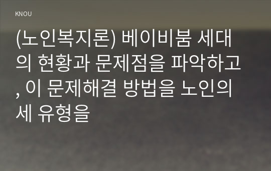 (노인복지론) 베이비붐 세대의 현황과 문제점을 파악하고, 이 문제해결 방법을 노인의 세 유형을