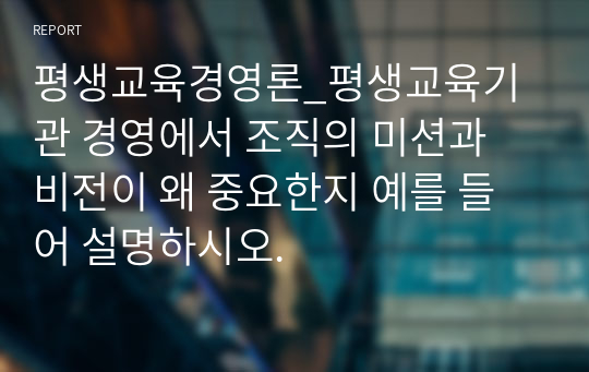 평생교육경영론_평생교육기관 경영에서 조직의 미션과 비전이 왜 중요한지 예를 들어 설명하시오.