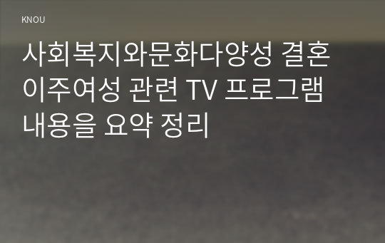 사회복지와문화다양성 결혼이주여성 관련 TV 프로그램 내용을 요약 정리