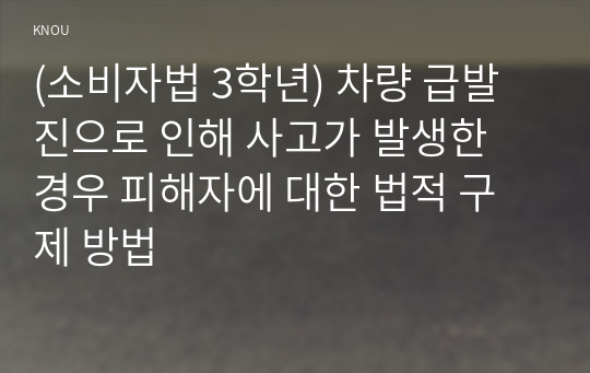 (소비자법 3학년) 차량 급발진으로 인해 사고가 발생한 경우 피해자에 대한 법적 구제 방법