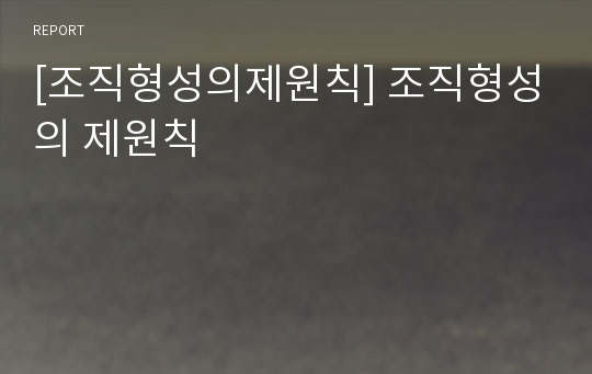 [조직형성의제원칙] 조직형성의 제원칙