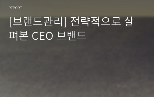 [브랜드관리] 전략적으로 살펴본 CEO 브밴드