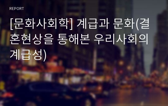 [문화사회학] 계급과 문화(결혼현상을 통해본 우리사회의 계급성)